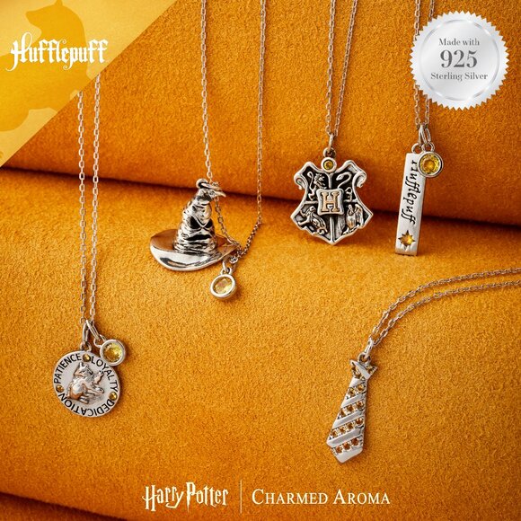 925 Sterling Silver Hufflepuff Tie Necklace - House Pride Harry Potter - Picture 2 of 2